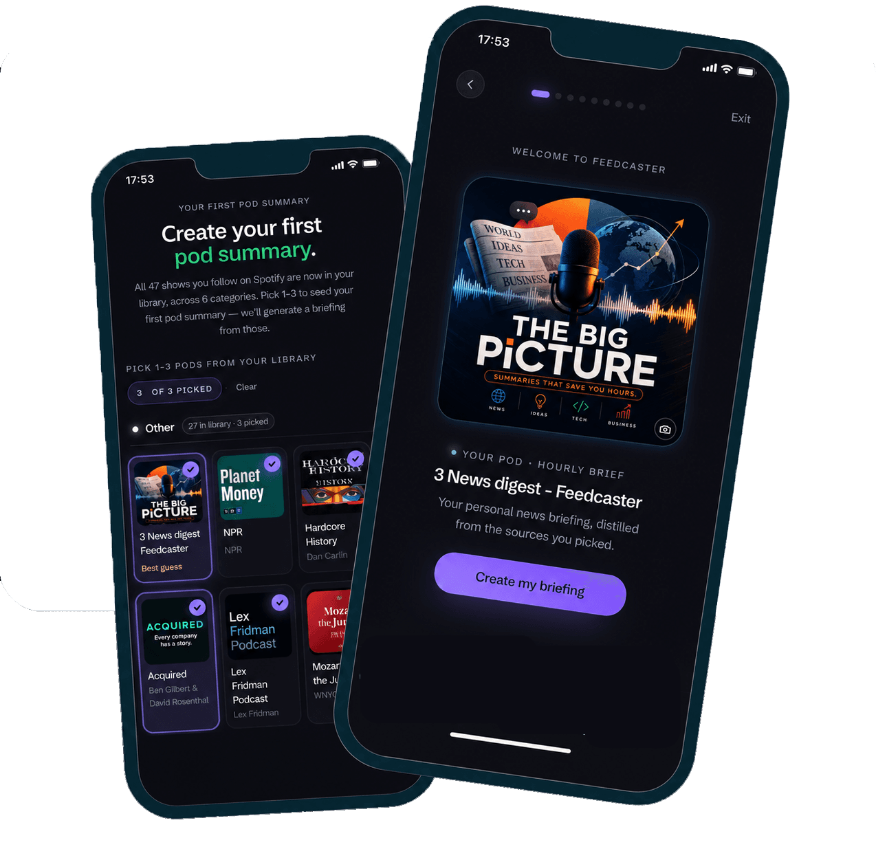 Feedcaster overview — the podcasts you follow blended into one short briefing